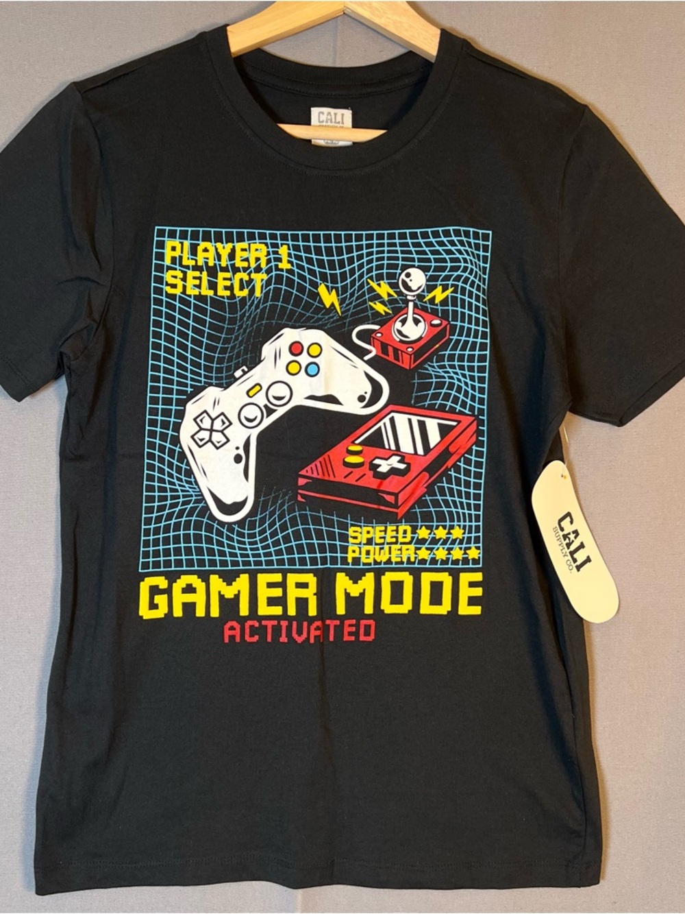 Kids Gamer Mode Activated Graphic Tee Black sz14/16 Atari Gameboy XBox